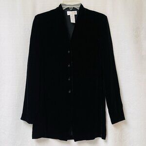 Rena Rowan Blouse Womens 6 Black Silk Velvet Button Goth Whimsy Witchy Festival